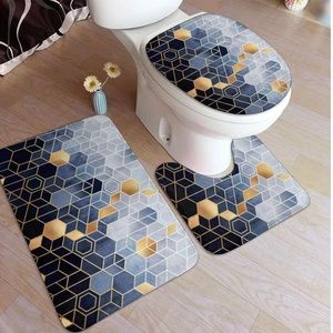MY Bathroom Rug Mats Set 3 Piece,Retro Geometric Figures Non-Slip Bath Mat
